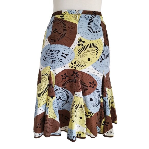 BCBG MaxAzria VTG Y2K 1990s Flared Skirt Floral Cotton Blue Brown Yellow Boho 4 - Picture 2 of 14